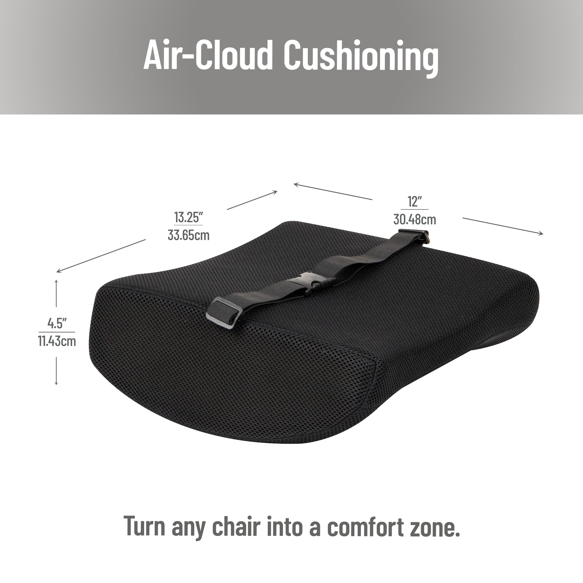 Mind Reader 13.25" Black Lumbar Support Memory Foam Pillow with Air-Cloud Technology